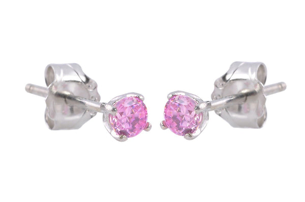 Pink Round CZ Stud Earrings .925 Sterling Silver October Birthstone BASKET Set - Jewelryland.com