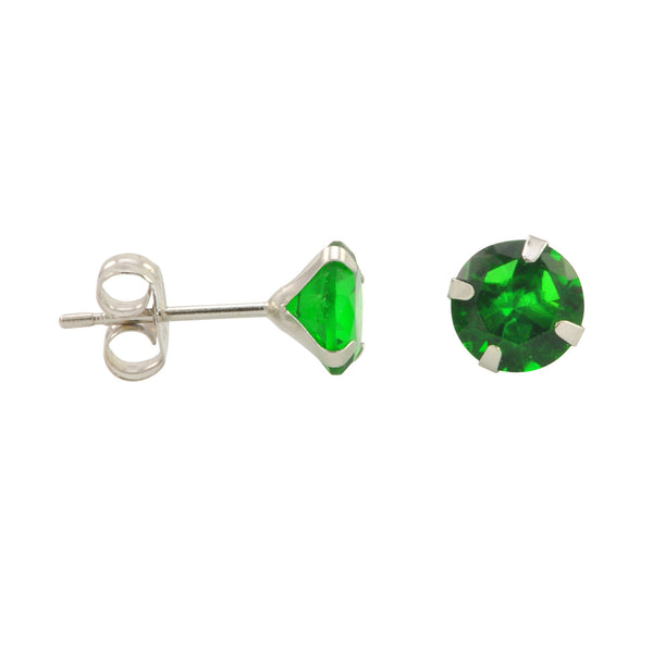 10k White Gold Green Emerald CZ Stud Earrings Cubic Zirconia Round Prong Set - Jewelryland.com