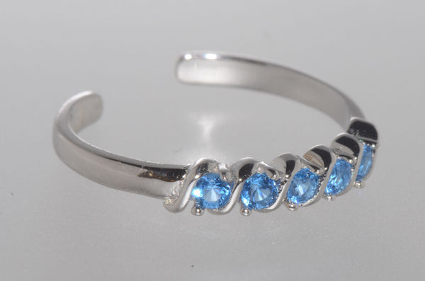 925 Sterling Silver Adjustable Toe Ring Single Row Blue CZ Stones - Jewelryland.com