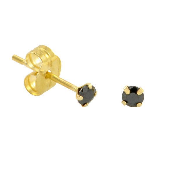 10k Yellow Gold Black CZ Stud Earrings Cubic Zirconia Round Prong Set - Jewelryland.com
