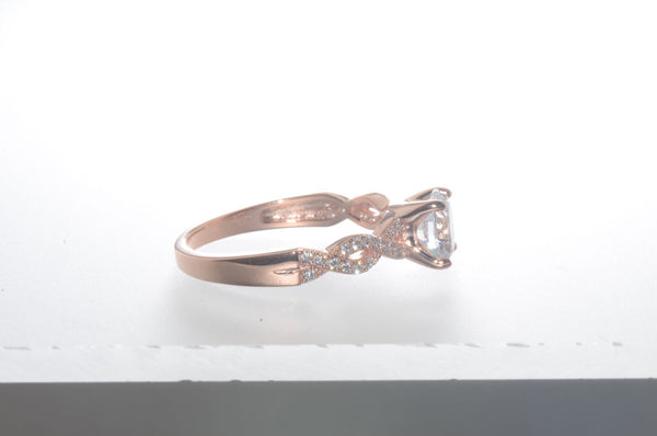 Sterling Silver Rose Gold Plated 7mm Round Brilliant CZ Solitaire Ring - Jewelryland.com