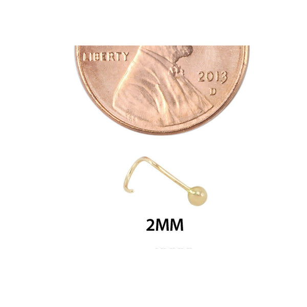 14k Yellow Gold 2 mm Ball Curved Nose Stud Nostril Screw 20g - Jewelryland.com