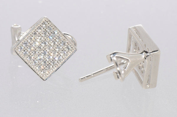 925 Sterling Silver CZ Stud Earrings Leverback Square Shape 9mm Clear - Jewelryland.com