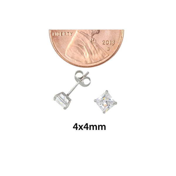 10k White Gold Square Stud Earrings Clear CZ Cubic Zirconia Princess Cut Basket - Jewelryland.com