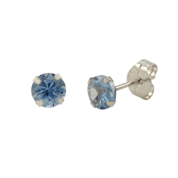Aqua Blue Cubic Zirconia Stud Earrings 14k White Gold Round Birthstone CZ - Jewelryland.com