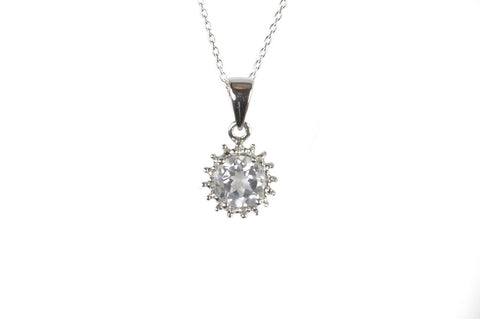 Sterling Silver Diamond & White Topaz Necklace - 6mm Round Stone, 18" Chain - Jewelryland.com
