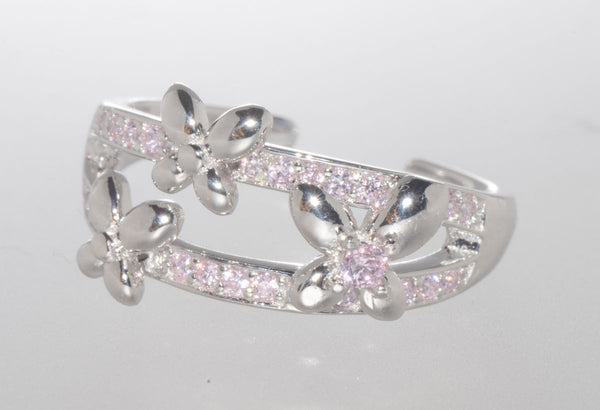 925 Sterling Silver Pink Butterfly Toe Ring - Jewelryland.com