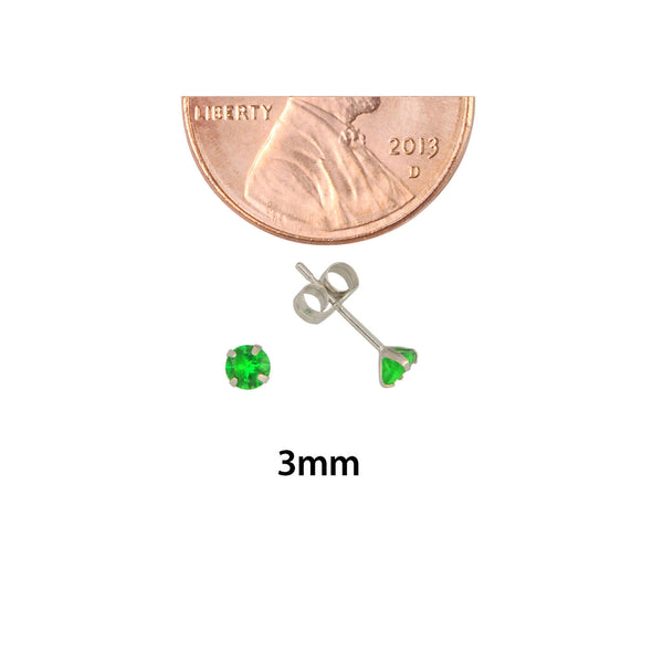 10k White Gold Green Emerald CZ Stud Earrings Cubic Zirconia Round Prong Set - Jewelryland.com