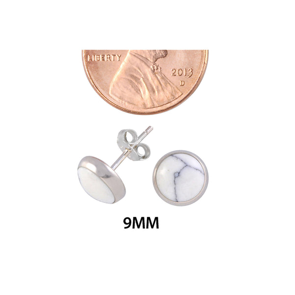 Sterling Silver White Turquoise Gemstone Earrings 9mm Round Studs - Jewelryland.com