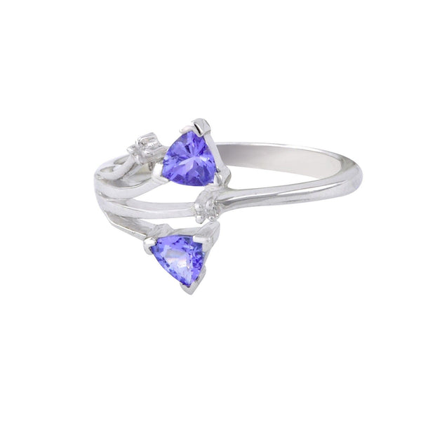 Sterling Silver .01ct Genuine Diamond Ring with Tanzanite Stones Double Triangle - Jewelryland.com