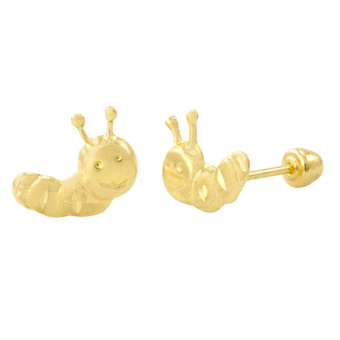 Smiley Inch Worm Stud Earrings 10k Yellow Gold Laser Cut with Screwbacks 7x9 - Jewelryland.com