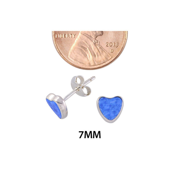 Denim Lapis Earrings Gemstone Studs .925 Sterling Silver 7mm Heart Shape - Jewelryland.com
