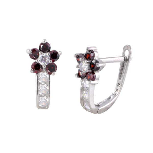 Sterling Silver Leverback Earrings Flower CZ Birthstone Colors - 2 Color Design - Jewelryland.com
