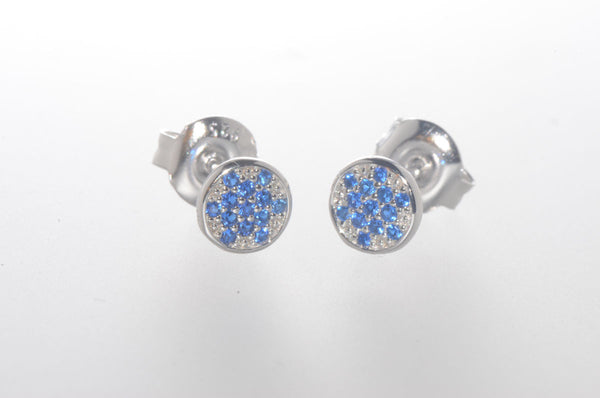 Sterling Silver Blue Star Stud Earrings Pave Cubic Zirconia 6mm Circle - Jewelryland.com