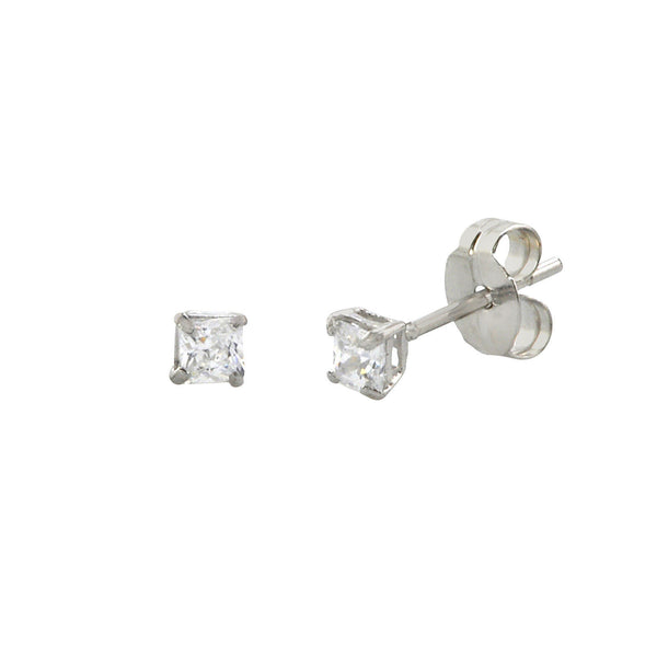 10k White Gold Square Stud Earrings Clear CZ Cubic Zirconia Princess Cut Basket - Jewelryland.com