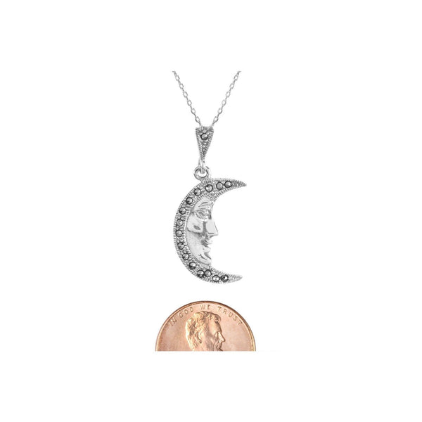Marcasite Necklace Man in the Moon 18" Chain .925 Sterling Silver - Jewelryland.com
