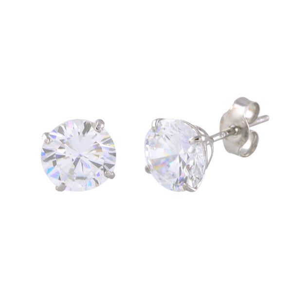 14k White Gold Stud Earrings Clear Round Basket Cubic Zirconia Pushbacks - Jewelryland.com
