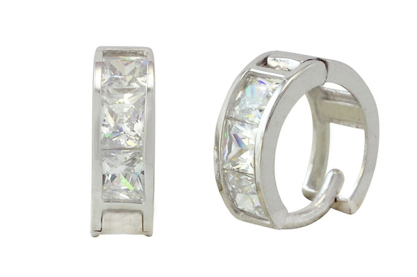 14k White Gold Tiny Huggie Hoop Earrings Snap Closure Cubic Zirconia 9mm x 3mm - Jewelryland.com