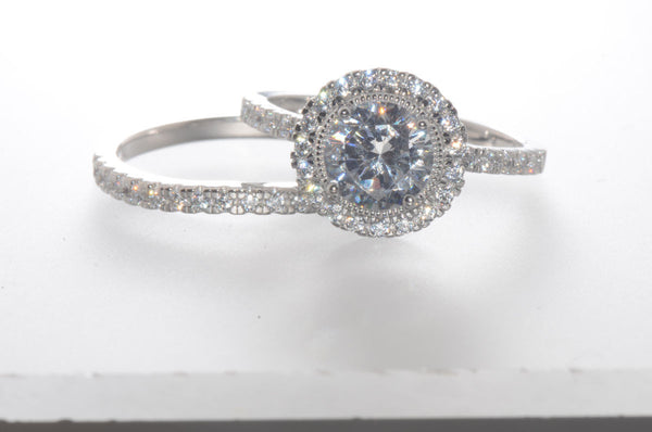 Sterling Silver 1.25 ct CZ Wedding Ring Set Round Brilliant Cubic Zirconia - Jewelryland.com