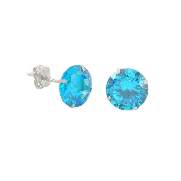 10k White Gold Blue Topaz CZ Stud Earrings Cubic Zirconia Round Prong Set - Jewelryland.com