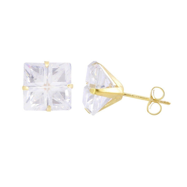 10k Yellow Gold Square CZ Stud Earrings Invisible Set Cubic Zirconia - 4 Segment - Jewelryland.com