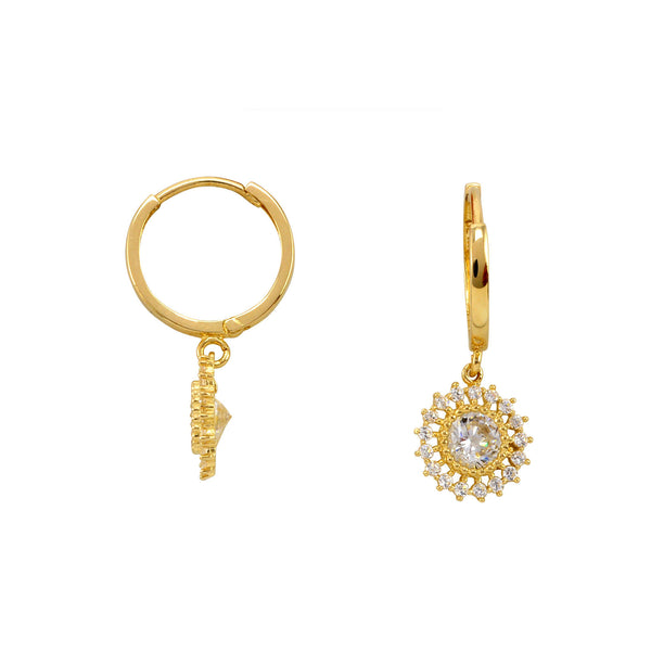 10k Yellow Gold Huggie Hoop Earrings with CZ Cubic Zirconia Disc Dangle - Jewelryland.com