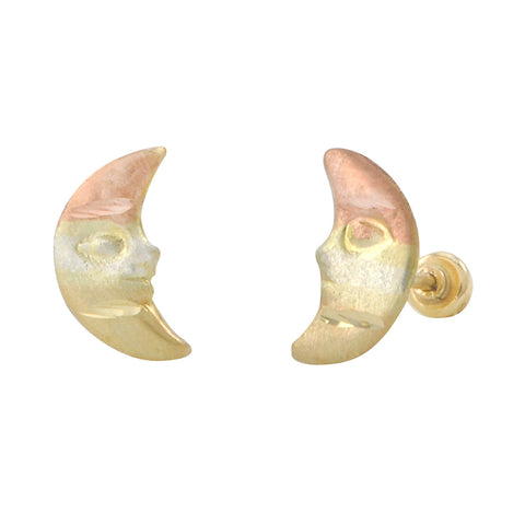 Man in the Moon Earrings 10k Gold Two Tone Gold Yellow and Rose Screwbacks 9x5 - Jewelryland.com