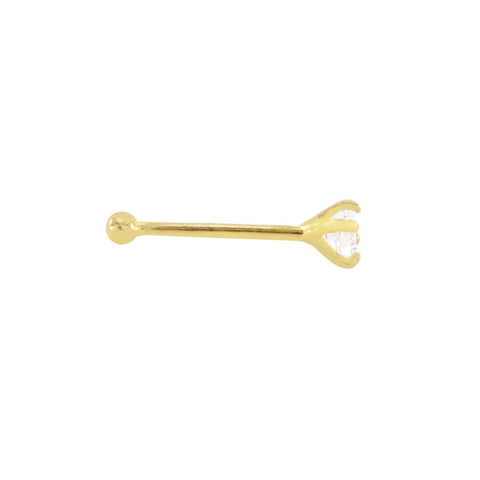 14k Yellow Gold 2 mm Clear Cubic Zirconia CZ 20G Nose Stud Nose Bone - Jewelryland.com