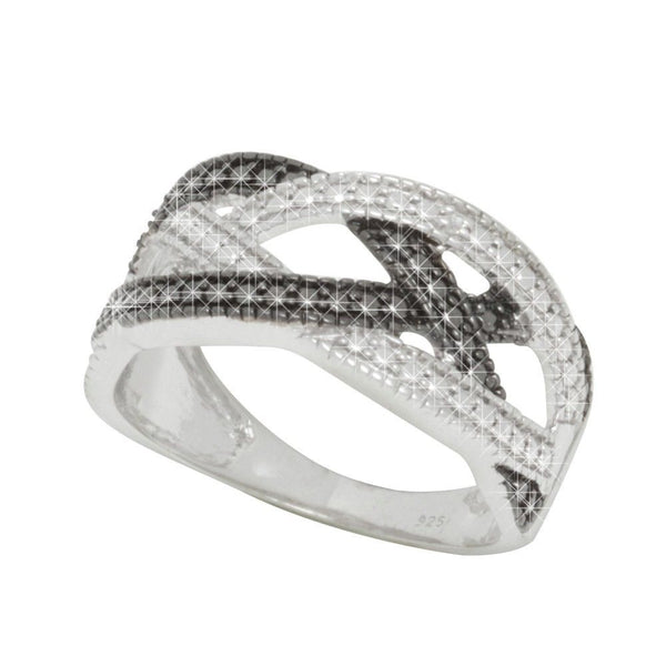 Sterling Silver .01 TCW Black & White Diamond Ring - Criss Cross Weave Design - Jewelryland.com