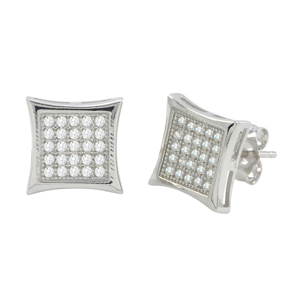 Sterling Silver Micropave Stud Earrings Kite Shaped Clear CZ 11mm x 11mm - Jewelryland.com