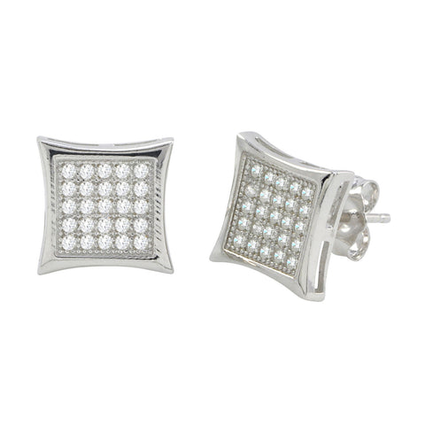 Sterling Silver Micropave Stud Earrings Kite Shaped Clear CZ 11mm x 11mm - Jewelryland.com