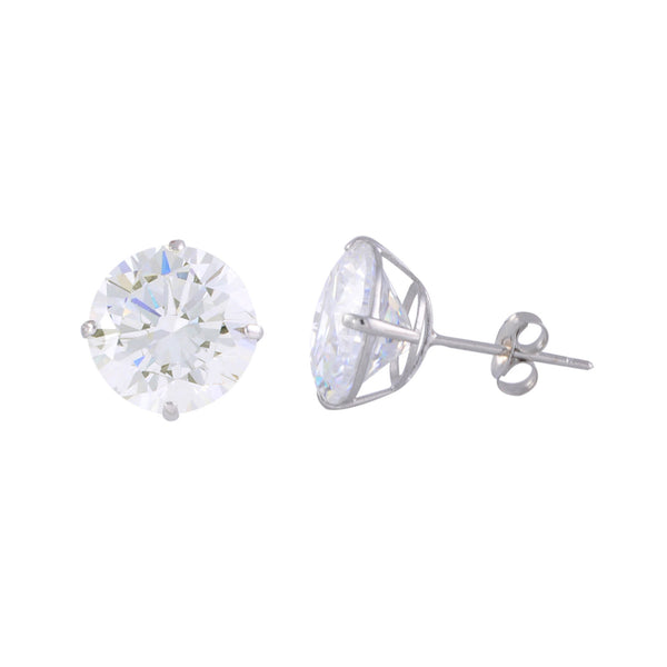 14k White Gold Stud Earrings Clear Round Basket Cubic Zirconia Pushbacks - Jewelryland.com