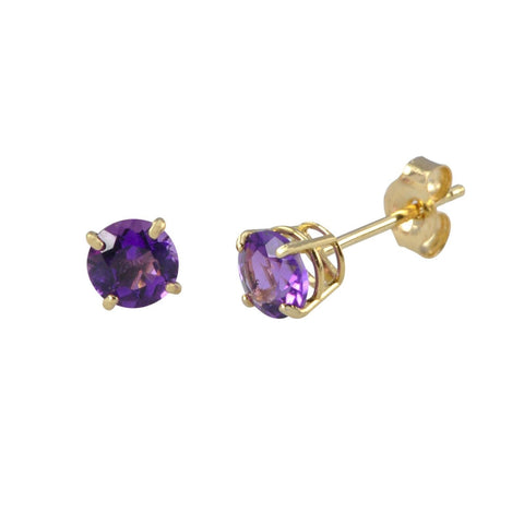 Amethyst Stud Earrings 14k Solid Yellow Gold - Genuine Gemstone - Jewelryland.com