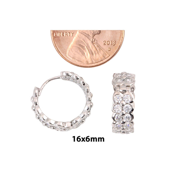 Sterling Silver Huggie Hoop Earrings 2 Row CZ 16mm x 6mm - Jewelryland.com