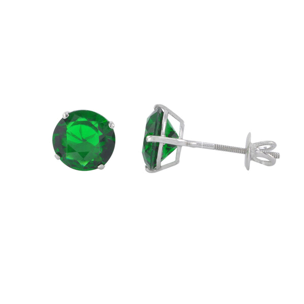 Sterling Silver Stud Earrings Round Green CZ Screwbacks - Jewelryland.com