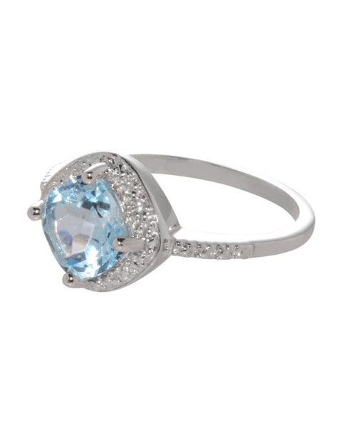 925 Sterling Silver 3 ct Square Blue Topaz and Diamond Ring - Jewelryland.com