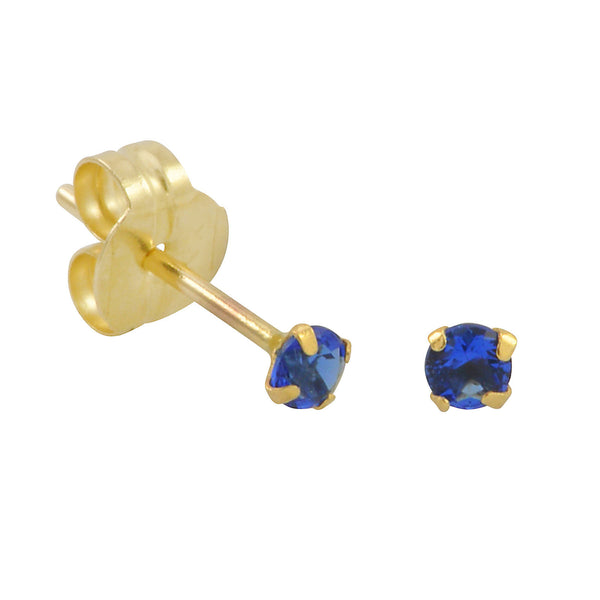 10k Yellow Gold Blue Sapphire CZ Stud Earrings Cubic Zirconia Round Prong Set - Jewelryland.com