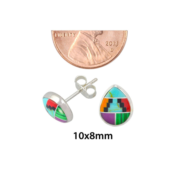 Multi Color Gemstone Earrings Sterling Silver Teardrop 10mm x 8mm - Jewelryland.com