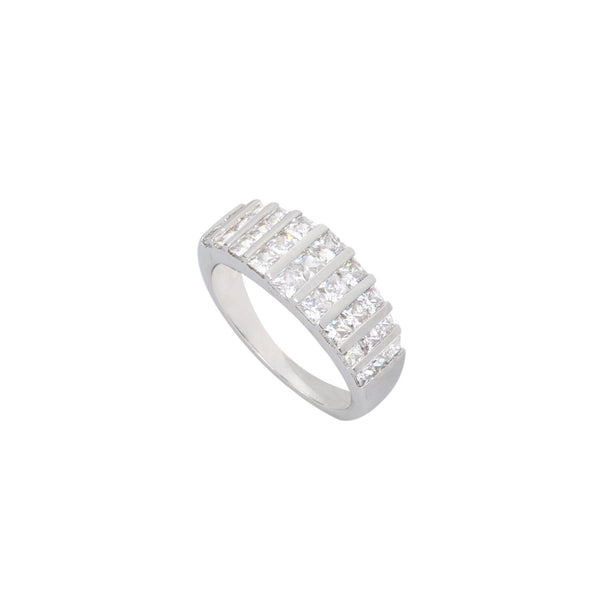 Sterling Silver Ring Clear CZ Cubic Zirconia Waterfall Design 8mm Wide - Jewelryland.com