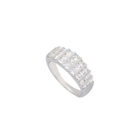Sterling Silver Ring Clear CZ Cubic Zirconia Waterfall Design 8mm Wide - Jewelryland.com