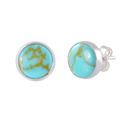 Sterling Silver Turquoise Gemstone Earrings 9mm Round Studs - Jewelryland.com