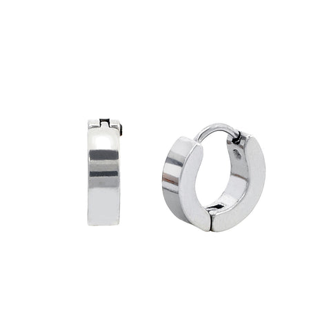 Stainless Steel Huggie Hinged Plain Hoop Earrings 10mm High Polish - Jewelryland.com
