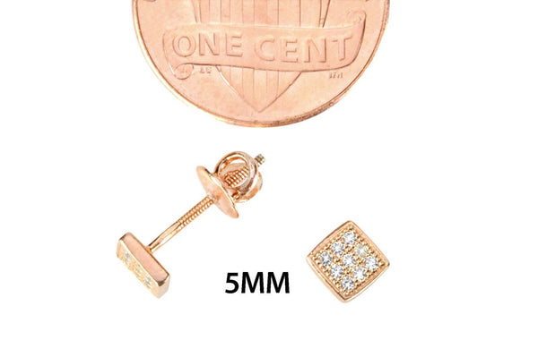 Sterling Silver Rose Gold Plated Screwback Micropave CZ Stud Earrings 5mm Square - Jewelryland.com