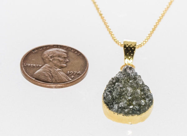 Amethyst Druzy Necklace 925 Silver 18k Gold Plated Gray Handmade - Jewelryland.com