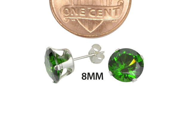 Sterling Silver 925 Round Emerald Green CZ Stud Earrings - Jewelryland.com