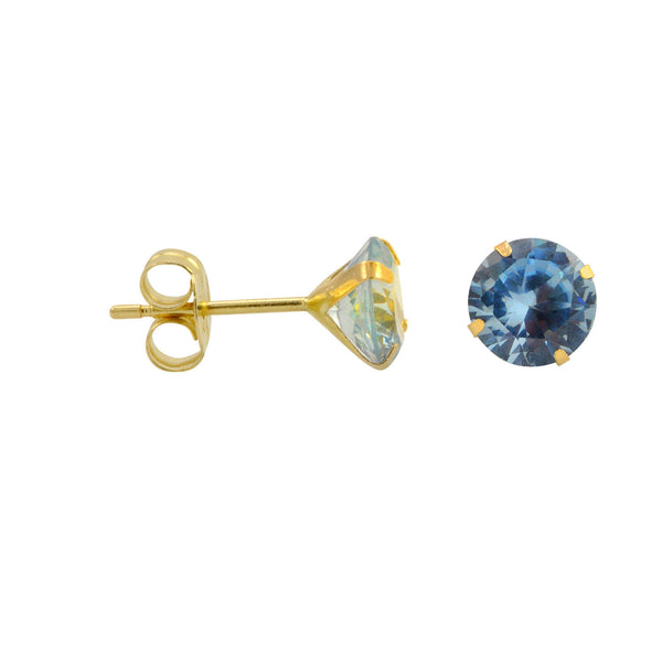 10k Yellow Gold Blue Aqua CZ Stud Earrings Cubic Zirconia Round Prong Set - Jewelryland.com