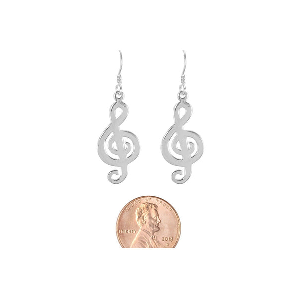 Dangle Earrings Music Note .925 Sterling Silver High Polish 40mm - Jewelryland.com