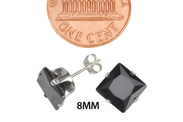 Black Square Cubic Zirconia Stud Earrings CZ Prong Set 925 Sterling Silver - Jewelryland.com