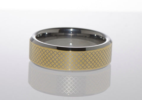 Tungsten Ring 8mm Band High Polish Yellow Gold Plated Basket Weave - Jewelryland.com