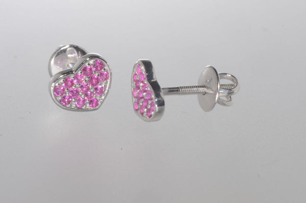 Sterling Silver Heart Stud Earrings Red 6mm Cubic Zirconia Stones Screwbacks - Jewelryland.com